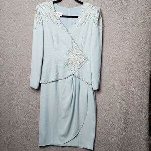 VINTAGE JACK BRYAN Women's Sequin Beaded Long Sleeve Formal Dress Size 8